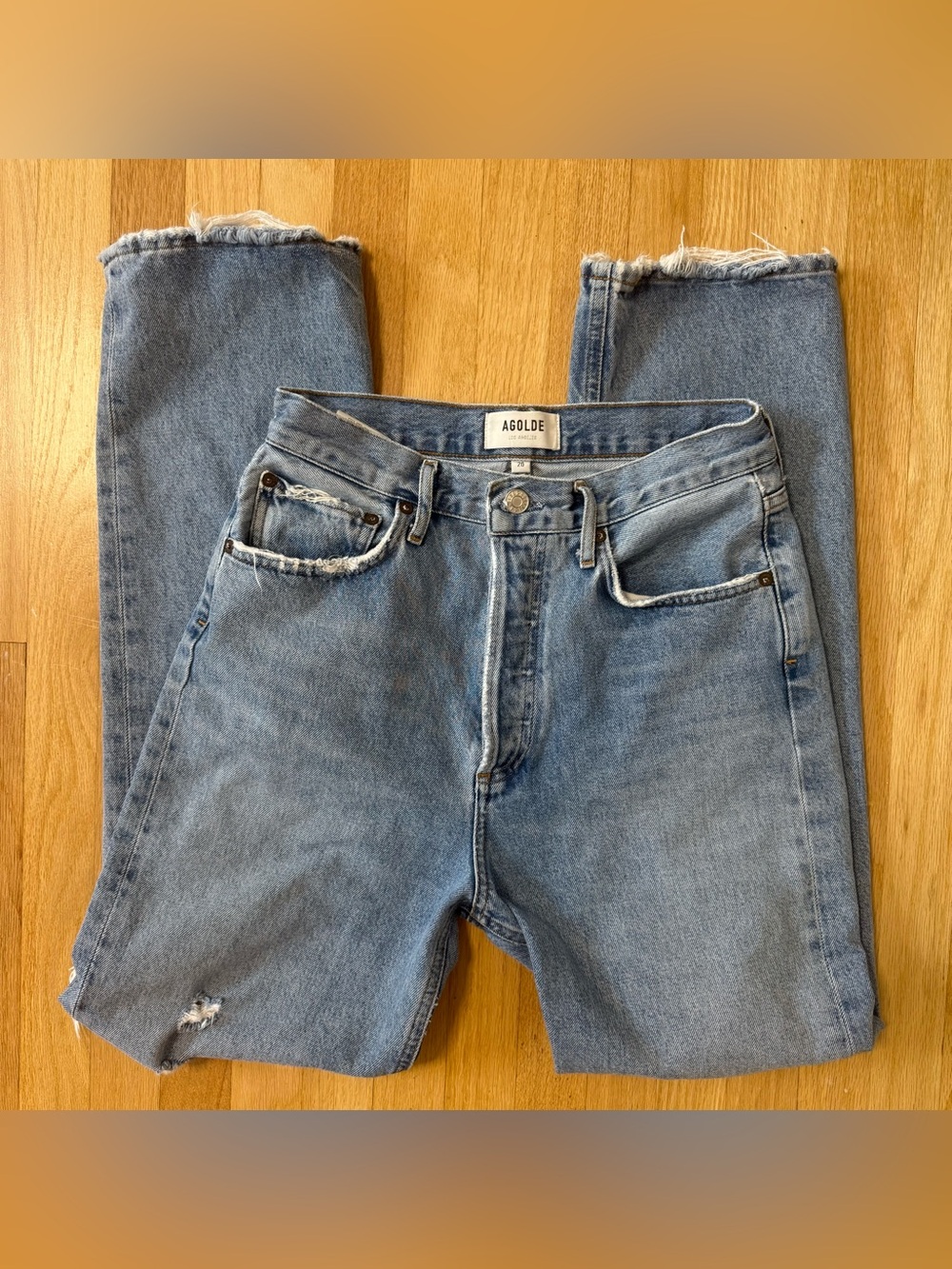 AGOLDE 90’s Straight Leg Distressed Cotton Jean Blue Size 26 high rise waist